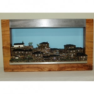 Quadro com aldeia de xisto com iluminação